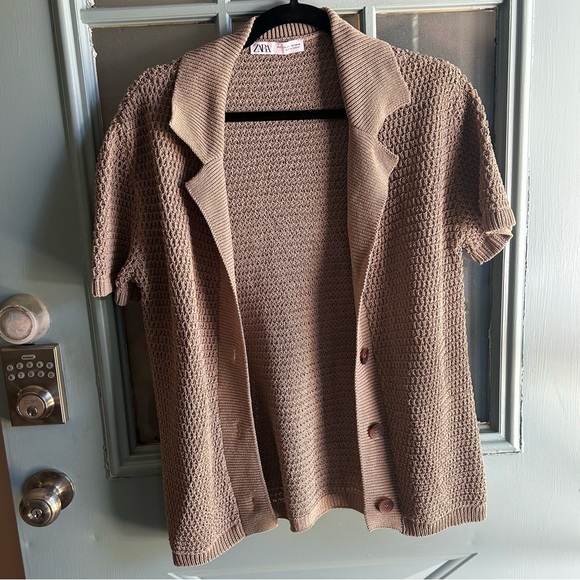 Zara Knit Polo Collared Oversized Cardigan Short Sleeve Button Up Lightweight M - Picture 6 of 14